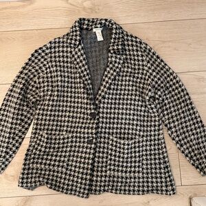 Max Studio Houndstooth Open-Front Jacket - Black & Cream